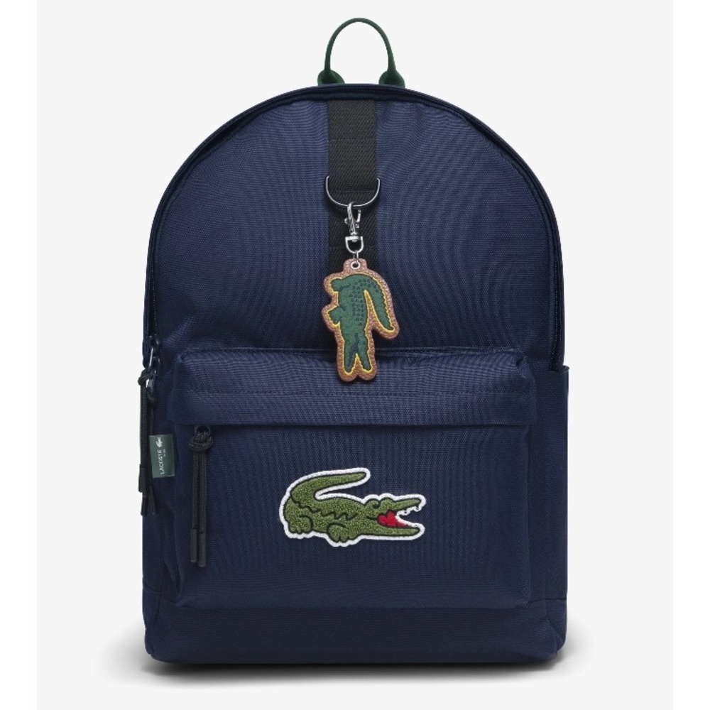 Lacoste Kids Navy Blue Canvas Backpack Oversized Crocodile Patch NWT $90 OS